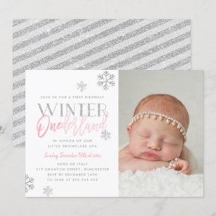 Invitation Hiver ONEderland Silver rose 1er anniversaire Phot