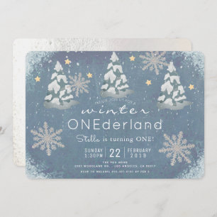 Invitation Hiver Onederland Silver Snowflake 1er anniversaire