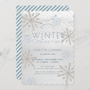 Invitation Hiver Onederland Snowflake Blue 1er Anniversaire