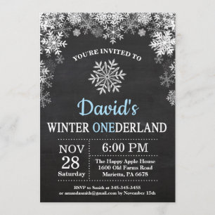 Invitation Hiver Onederland Snowflake Blue Boy 1er Anniversai