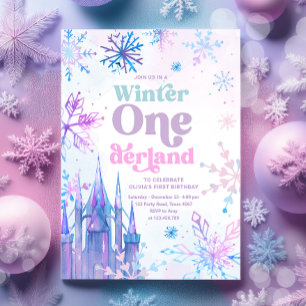 Invitation Hiver Onederland Snowflakes Castle Girl Anniversai