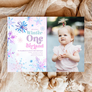 Invitation Hiver Onederland Snowflakes Fille premier annivers