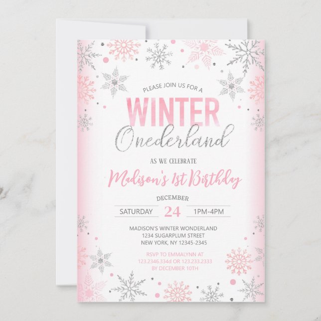 Invitation Hiver Onederland Snowflakes Premier anniversaire (Devant)