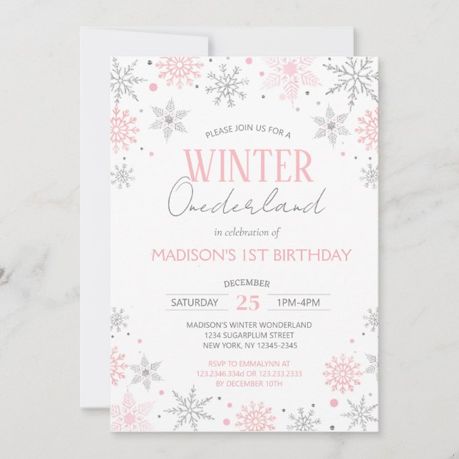 Invitation Hiver Onederland Snowflakes Premier anniversaire (Devant)