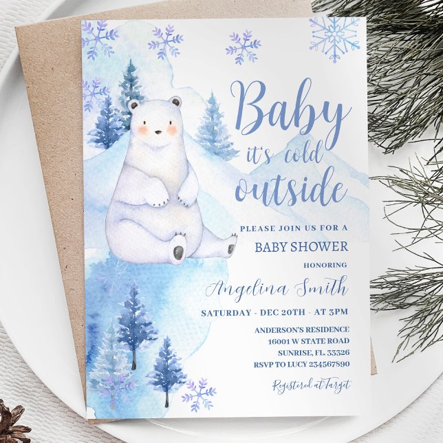 Invitation Hiver Ours bleu Baby shower de flocons de neige (Créateur téléchargé)