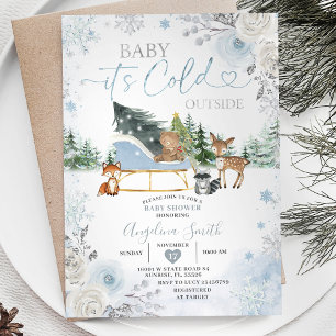 Invitation Hiver Pastel Blue Snowflake Baby shower Camion