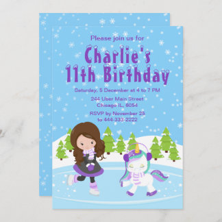 Invitation Hiver Patinage sur glace Anniversaire Brown Coiffe