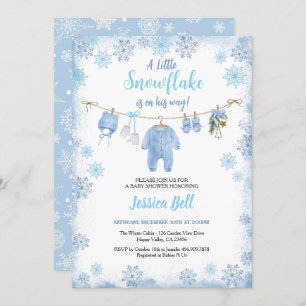 Invitation Hiver Petit Baby shower Flocon de neige Garçon ble