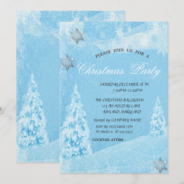 Invitation Hiver, Pin, Flocons de neige  Fête de Noël (Devant / Derrière)