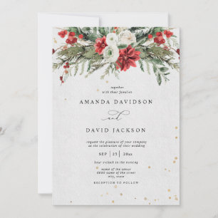 Invitation Hiver Pin rustique Verdure Baies rouges Mariage