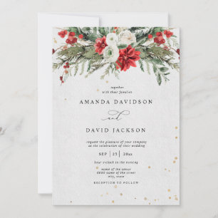 Invitation Hiver Pin rustique Verdure Baies rouges Mariage