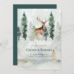 Invitation Hiver Pine Tree Forest Deer Antlers Mariage