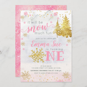 Invitation Hiver Pink Snowflake neige beaucoup de plaisir Ann