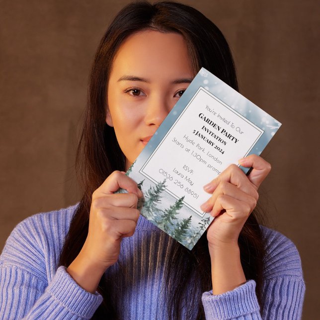 Invitation Hiver Pins Rustiques Lanterne Mariage botanique (Winter Rustic Pine Trees Lantern Botanical Wedding Party invitation)