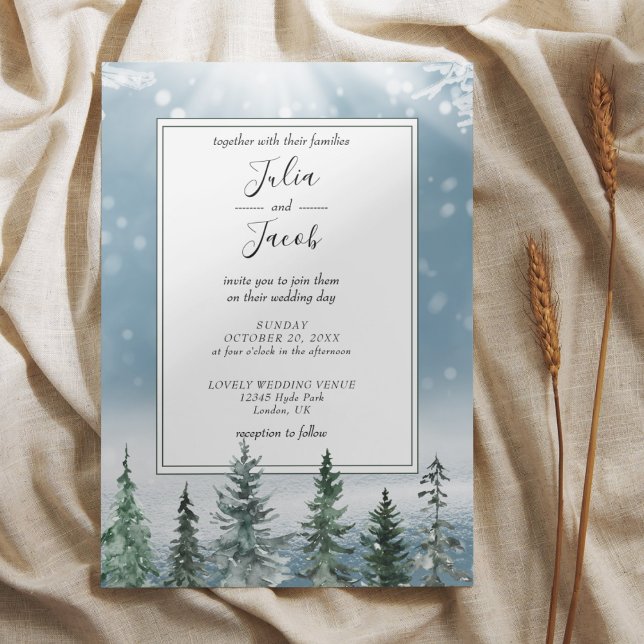 Invitation Hiver Pins Rustiques Lanterne Mariage botanique (Winter Rustic Pine Trees Lantern Botanical Wedding Party Supplies)