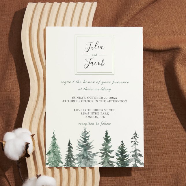Invitation Hiver Pins Rustiques Lanterne Mariage botanique (Winter Rustic Pine Trees Lantern Botanical Wedding Party Supplies)