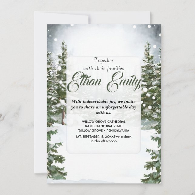 Invitation Hiver Pins Rustiques Mariage Botanique Invitat (Devant)