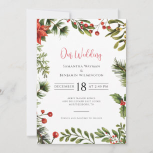 Invitation Hiver Poinsettia Verdure Mariage floral