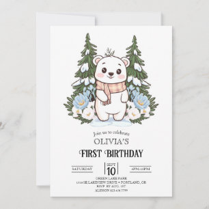 Invitation Hiver Pretty Polar Bear 1er Anniversaire numérique