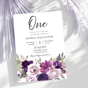 Invitation Hiver Purple Lavande Florale 1er anniversaire fête