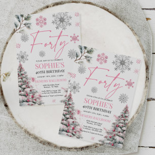 Invitation Hiver Quarante Anniversaire Invitation, rose et ar