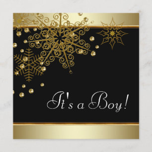 Invitation Hiver Retour et Gold Snowflakes Baby Boy Show