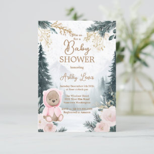 Invitation Hiver Rose ours Forêt neige rose forêt