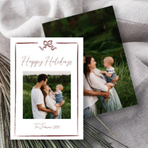 Invitation Hiver Rouge Main Tirée Bow Joyeuses Fêtes Deux Pho