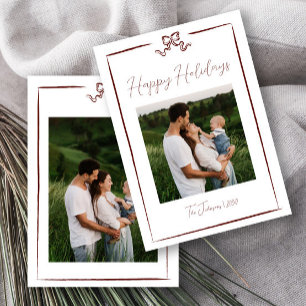 Invitation Hiver Rouge Main Tirée Bow Joyeuses Vacances Une p