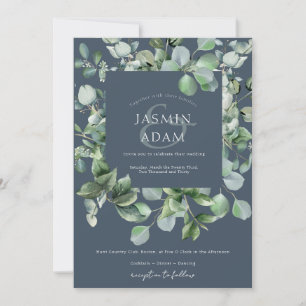 Invitation Hiver Royal Blue Eucalyptus Mariage photo