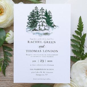 Invitation Hiver Russe Aquarelle Pins vert mariage