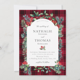 Invitation Hiver Rustique Botanique Rouge Berries Plaid Maria