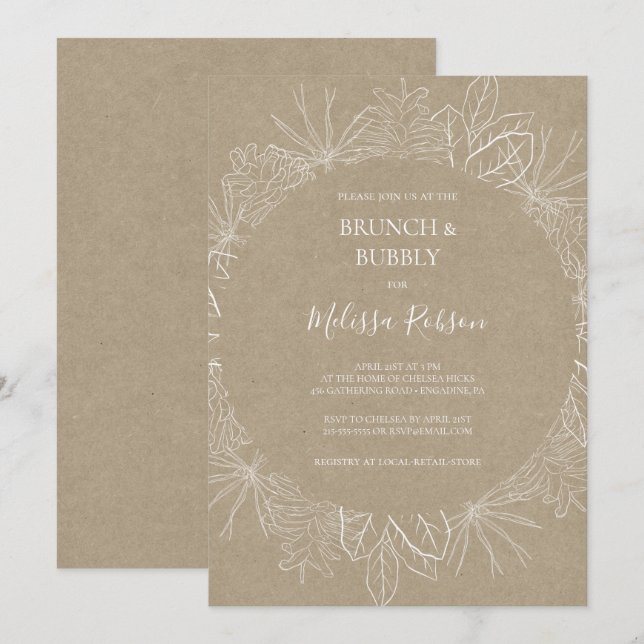 Invitation Hiver rustique | Brunch Kraft et douche Bubbly (Devant / Derrière)