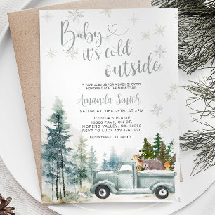 Invitation Hiver Rustique Camion Snowflakes Forest Baby showe