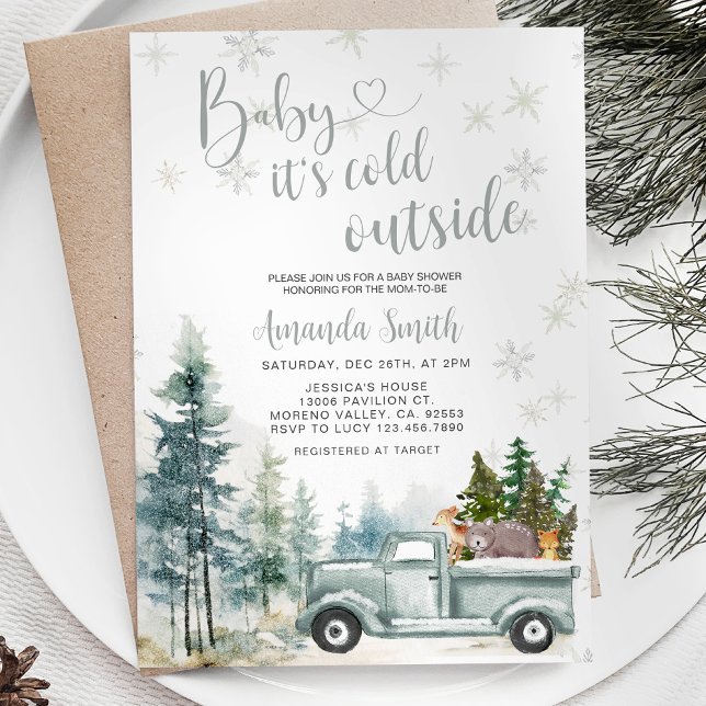 Invitation Hiver Rustique Camion Snowflakes Forest Baby showe (Créateur téléchargé)