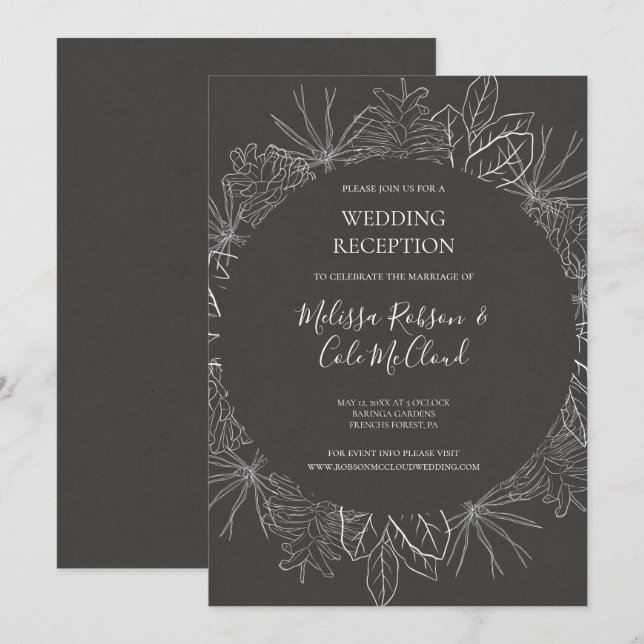 Invitation Hiver rustique | Réception de mariage au charbon (Devant / Derrière)