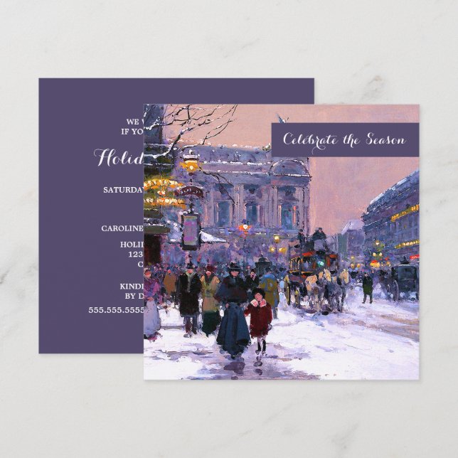 Invitation Hiver Scène Parisienne Fête de Vacances (Devant / Derrière)