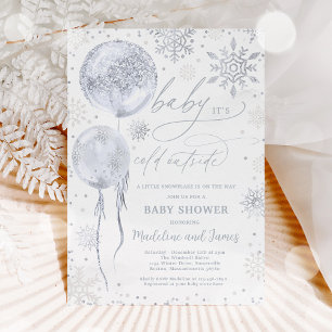 Invitation Hiver Silver Snowflake Sexe Baby shower neutre