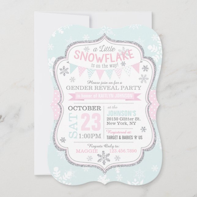 Invitation Hiver Snowflake Parties scintillant Sexe Révélatio (Devant)