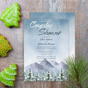Invitation Hiver Snowy Mountain Forest Couples Douche