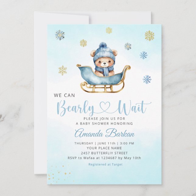 Invitation Hiver Teddy Ours Nous Pouvons Attendre Baby shower (Devant)