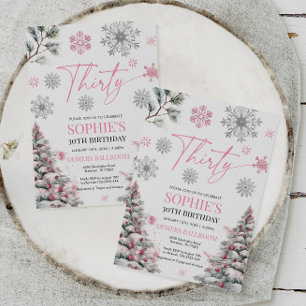 Invitation Hiver Trente Anniversaire Invitation, rose et arge