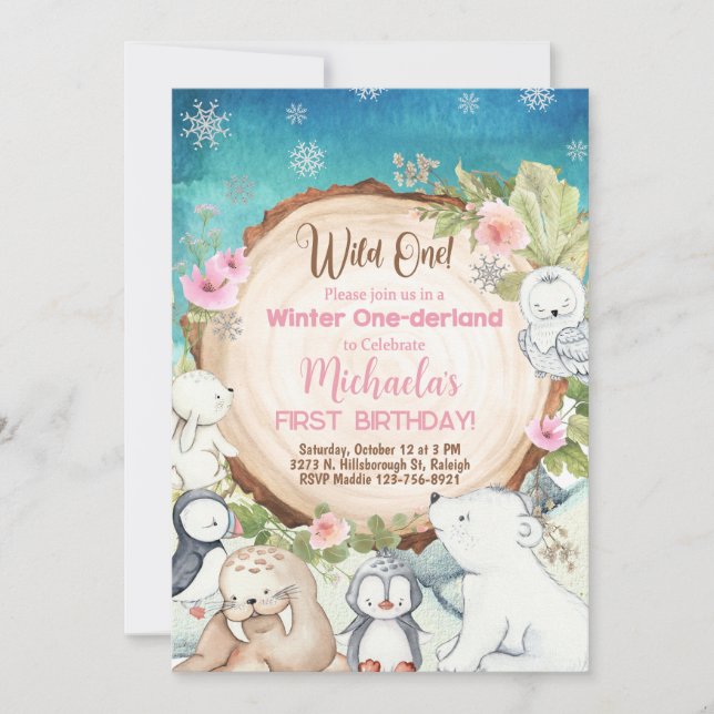 Invitation Hiver Une fille d'un derland 1er anniversaire invi (Devant)