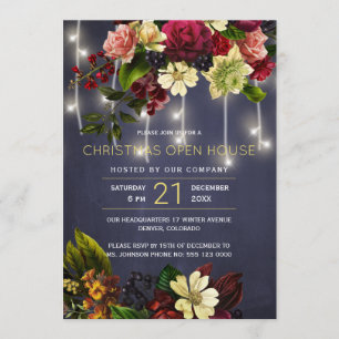 Invitation Hiver vintage floral rouge marine Holiday Open Hou