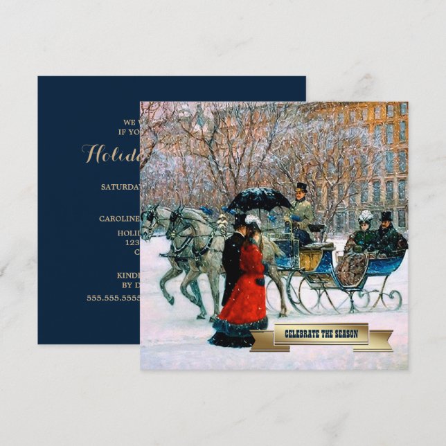 Invitation Hiver vintage Scène Parisienne Fête de Vacances (Devant / Derrière)
