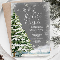 Hiver White Snowflakes Pine Trees Baby shower