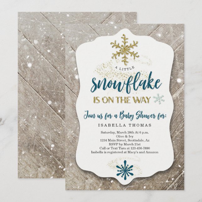 Invitation Hiver Wonderland Snowflake Théâtre Boy Baby shower (Devant / Derrière)
