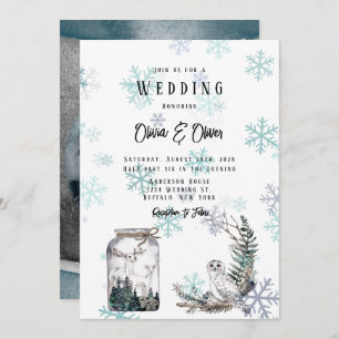 Invitation Hivernal Chouette de neige Lune Cerf Aquarelle Mar