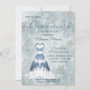 Invitation Hivernal merveilleux bleu poussiéreux Quinceañera