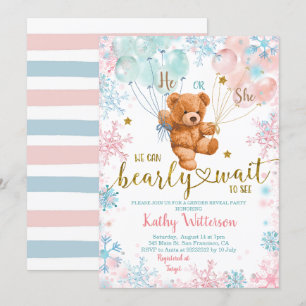 Invitation Hivernal Ours Sexe Révéler Baby shower bleu rose
